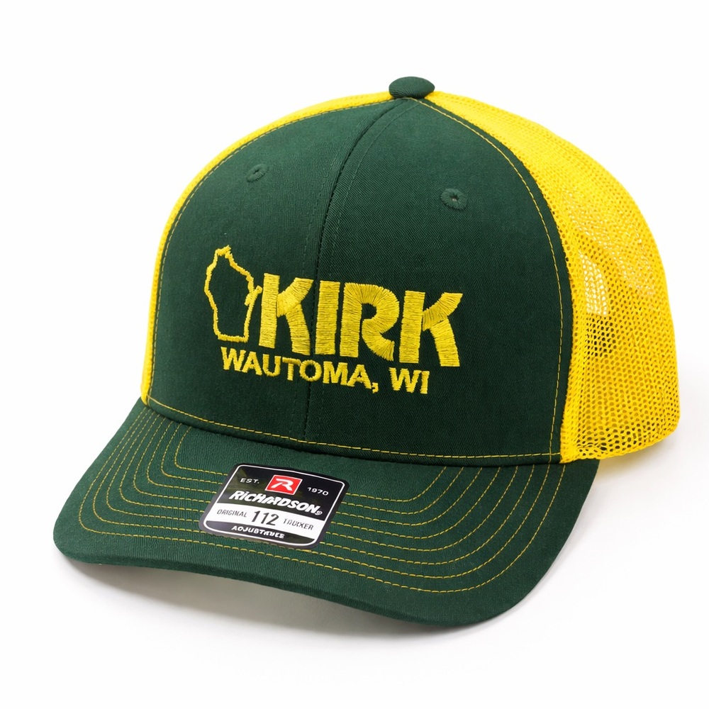 NWT - Richardson 112 Kirk Wautoma WI Trucker Hat | Green & Yellow Mesh Snapback
